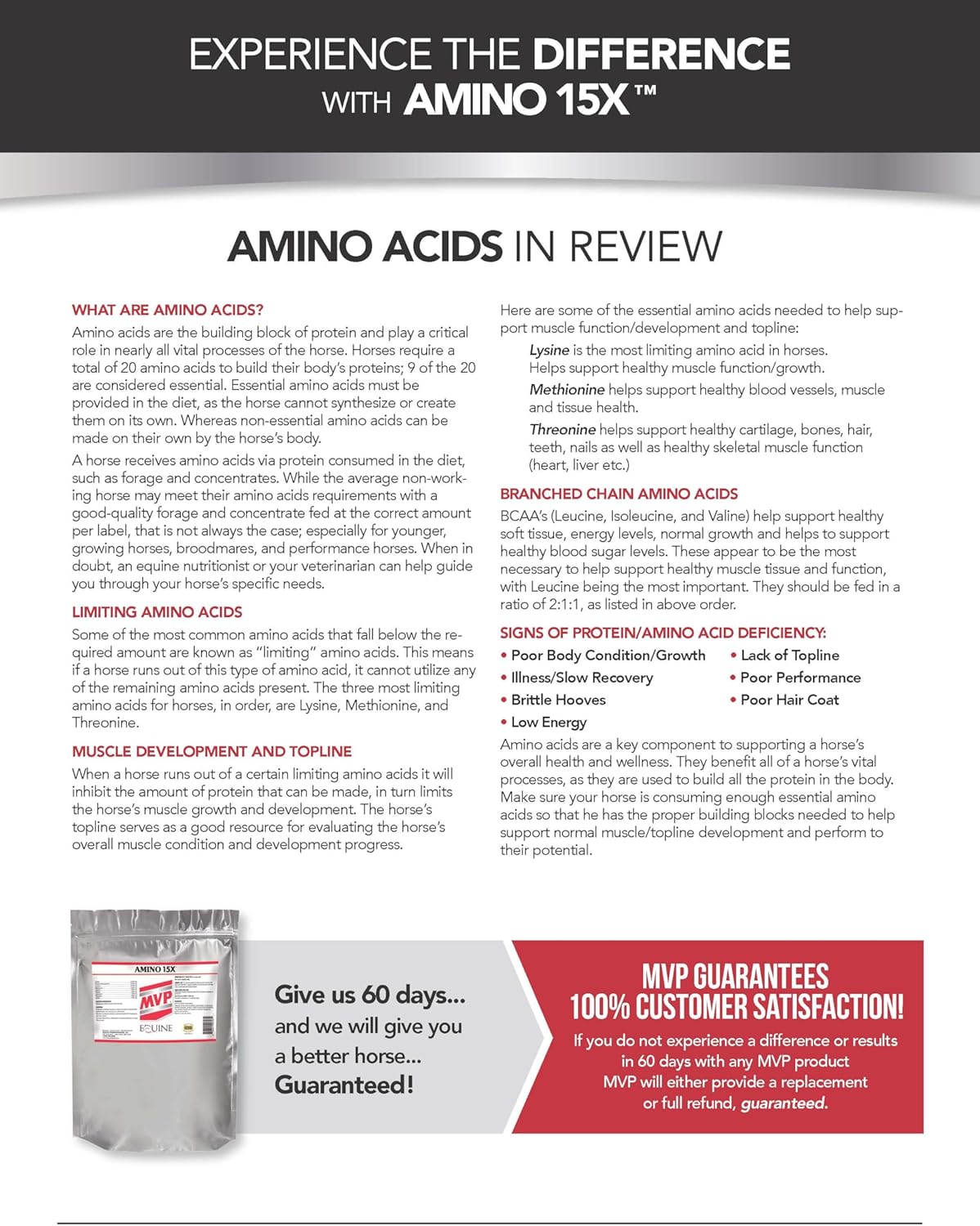 6 lb MVP Amino 15X for Horses - Promotes Muscle Health, Growth, and Recovery