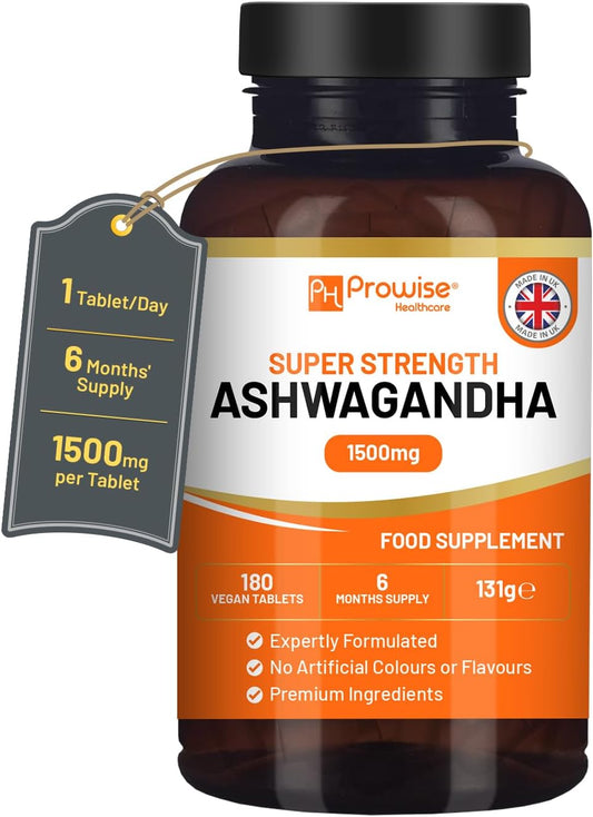 6 Month Supply PH PROWISE Healthcare Ashwagandha 1500mg Vegan Tablets | High Strength Root Extract | UK-Made
