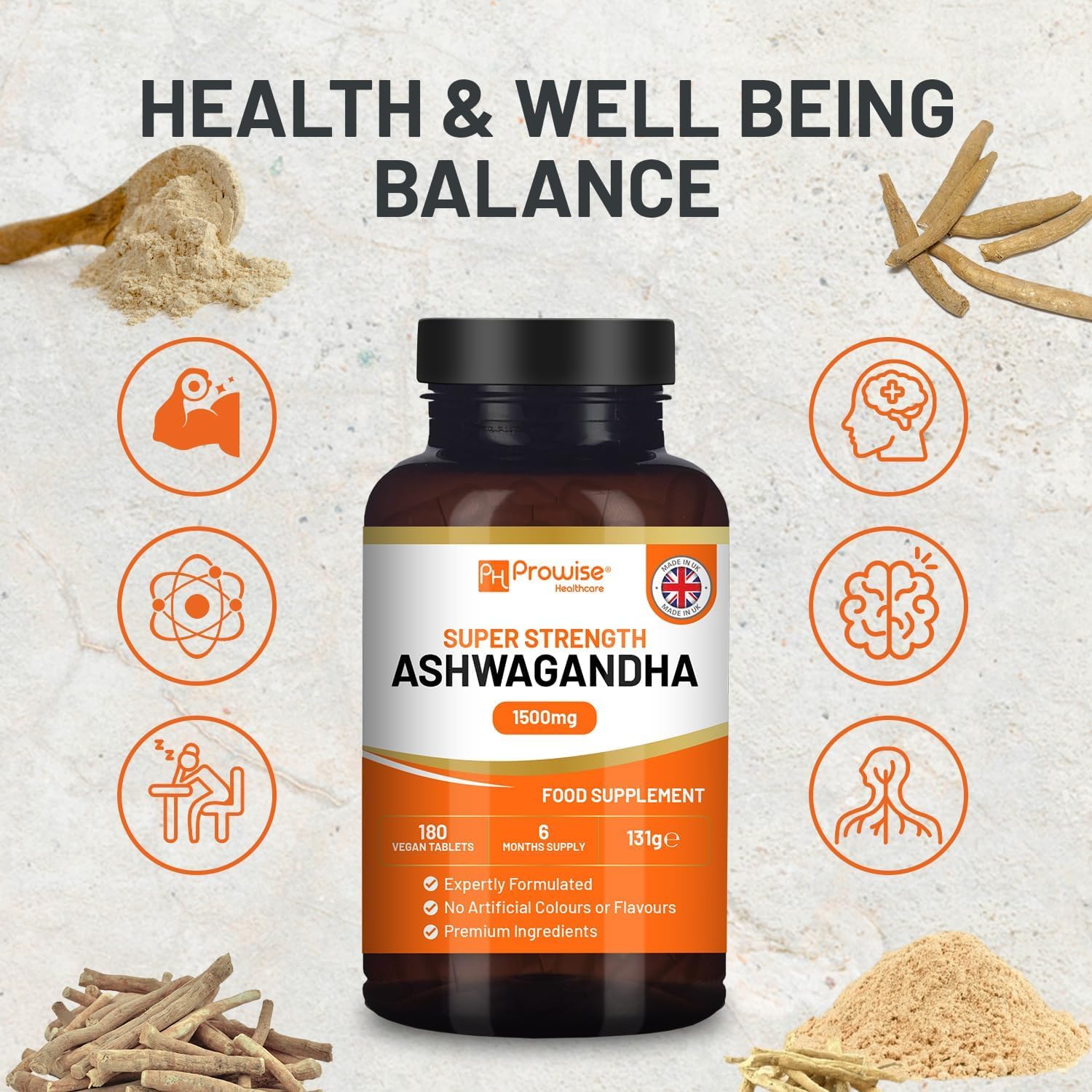 6 Month Supply PH PROWISE Healthcare Ashwagandha 1500mg Vegan Tablets | High Strength Root Extract | UK-Made