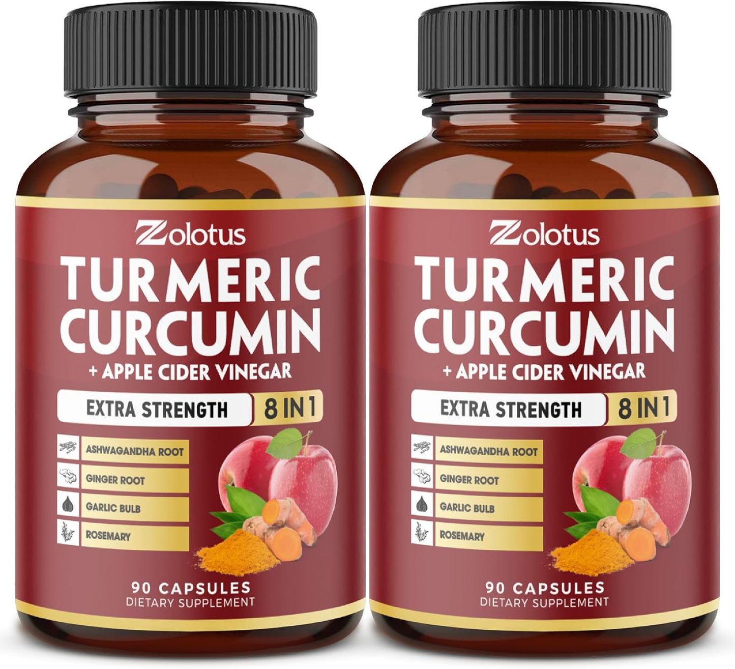 6 Month Supply Turmeric Curcumin + Apple Cider Vinegar Capsules with Ashwagandha & Ginger - 90 Capsules, Joint Support