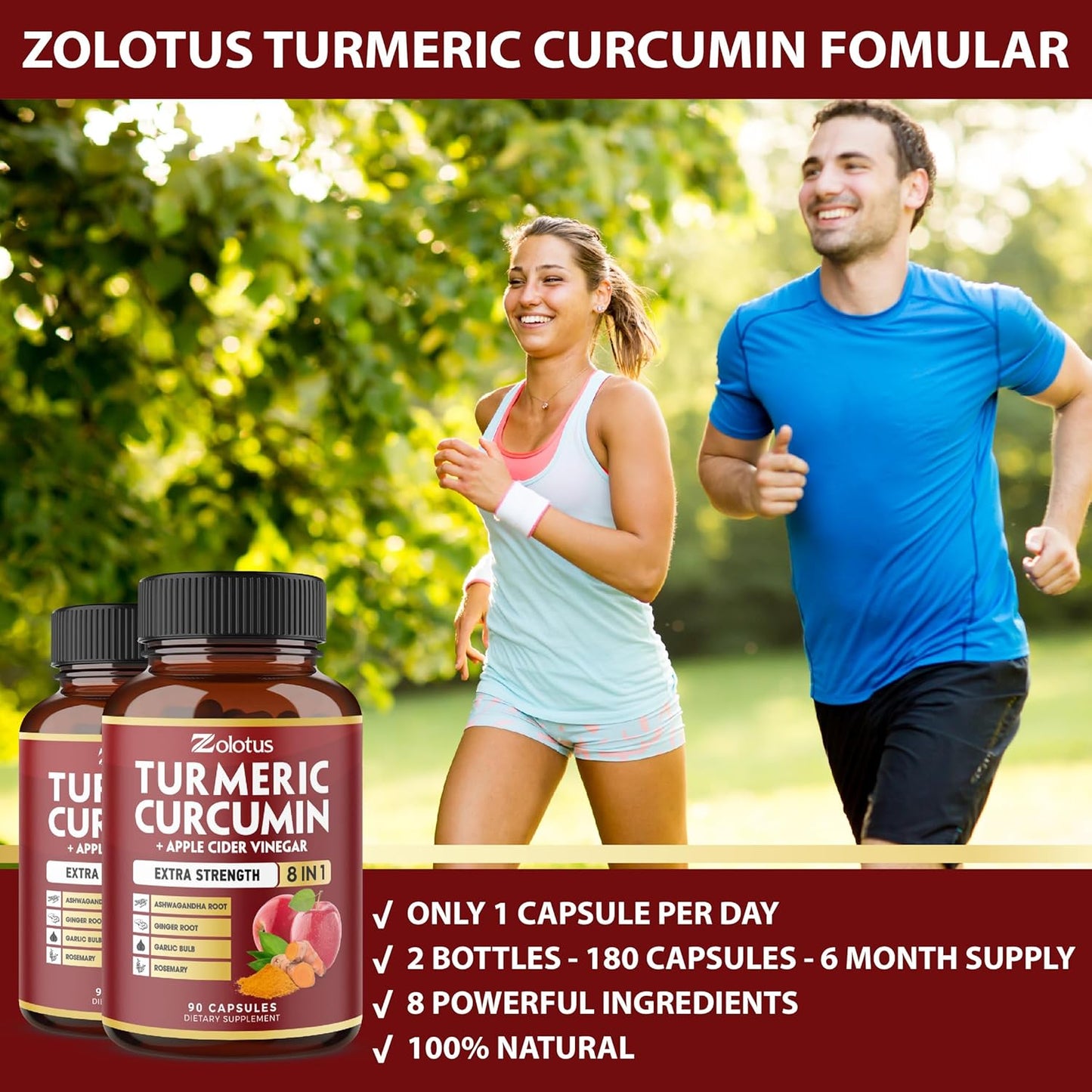 6 Month Supply Turmeric Curcumin + Apple Cider Vinegar Capsules with Ashwagandha & Ginger - 90 Capsules, Joint Support
