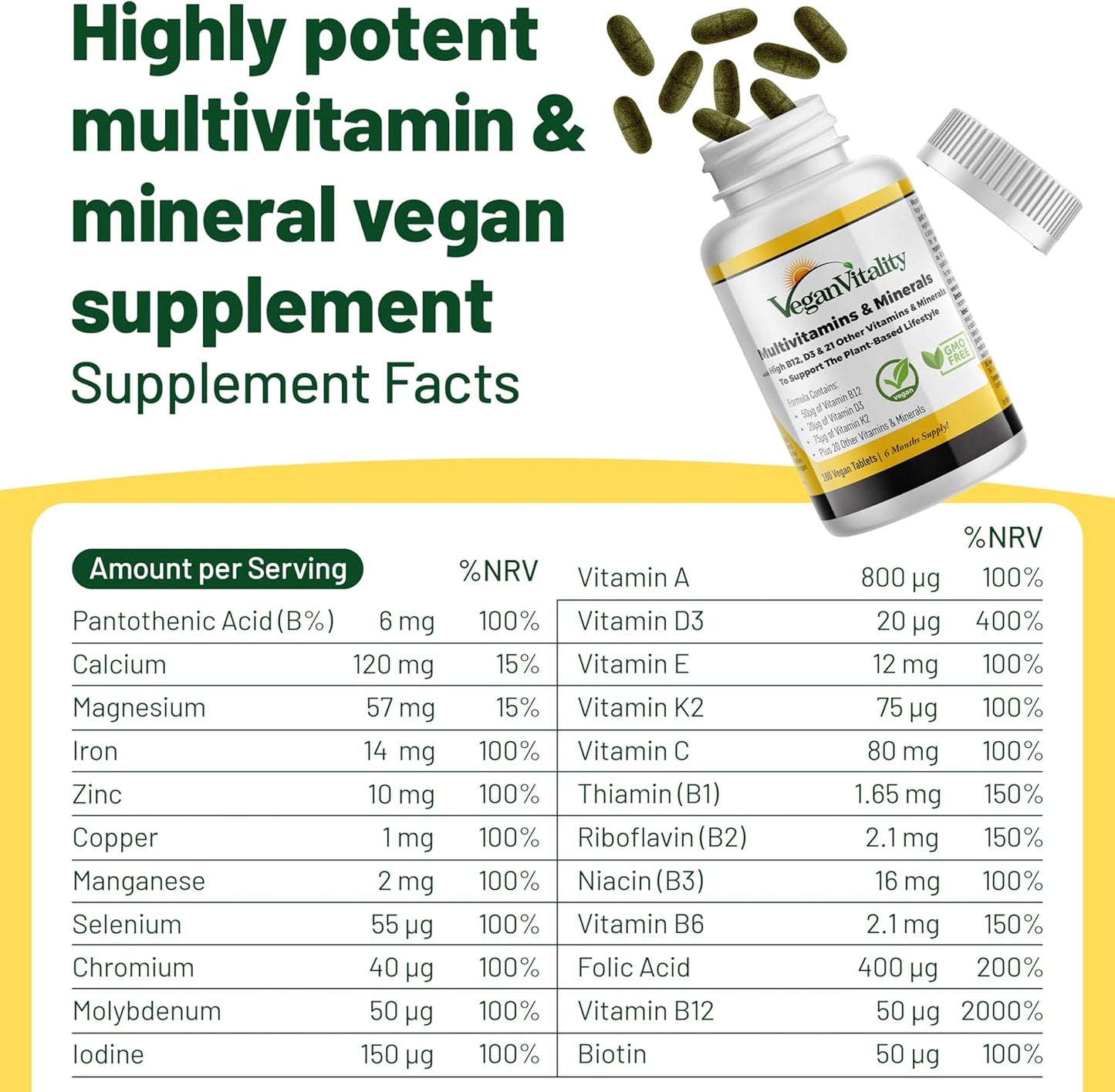 6 Month Vegan Wellness Bundle: Multivitamins, Lion's Mane, Vitamin D3 K2, Omega 3 Algae Oil, Collagen Booster for Complete Vitality