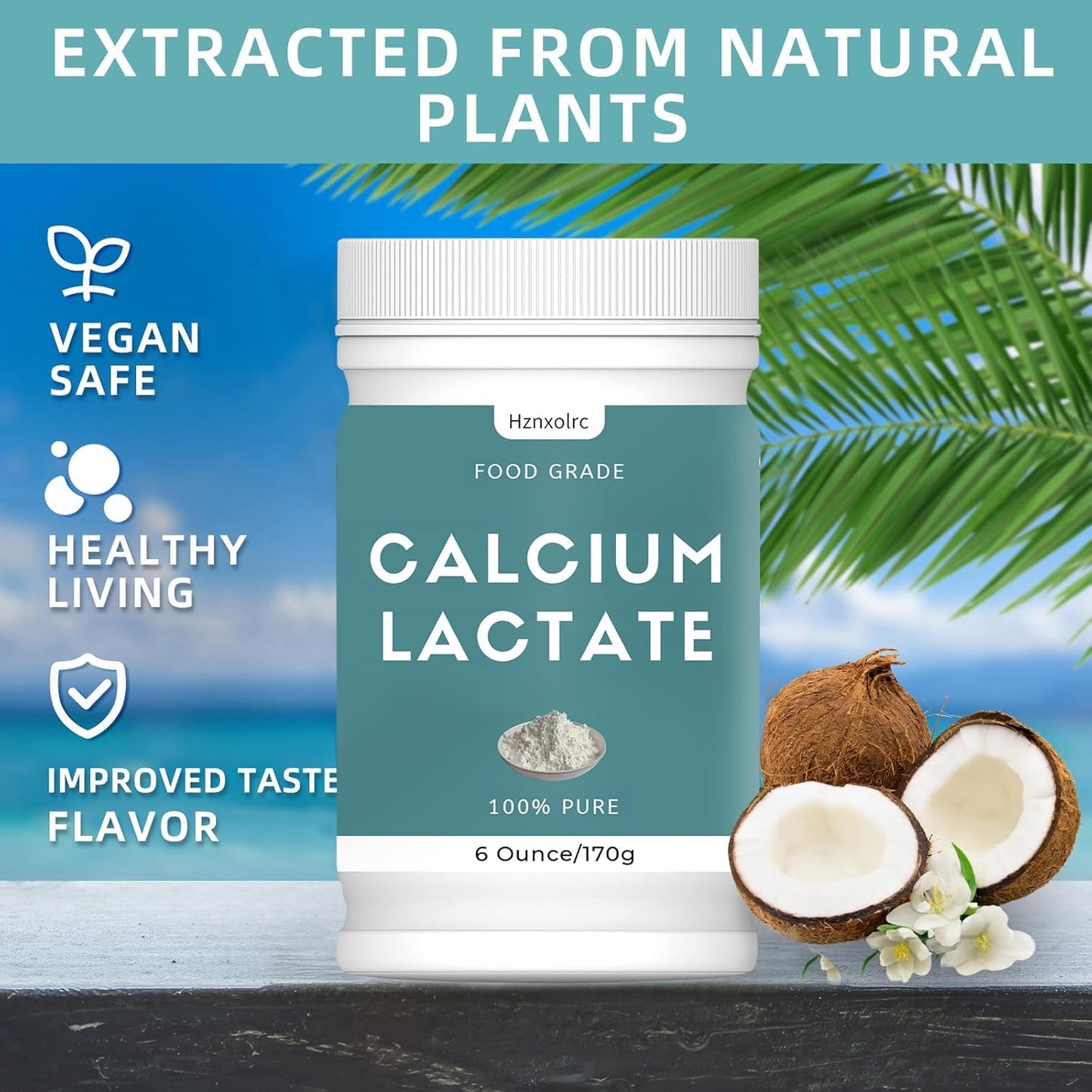 6 oz Pure Calcium Lactate Powder - Food-Grade Bone Health Support for Dairy, Breads, Pastries - Neutralizes Acidity, Preserves Freshness.
