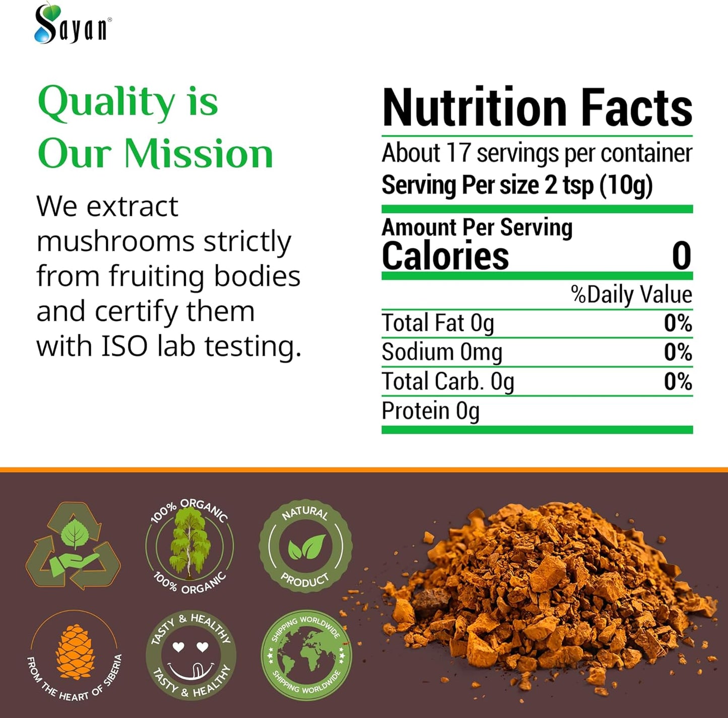 6 oz Sayan Siberian Raw Coarse Chaga Powder - Premium Antioxidant Tea for Immune Support - Non-GMO Wild Forest Harvested