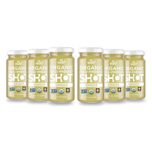 6 Pack AllWellO Cold-Pressed Ginger Shot, 60 mL USDA Organic Booster - Natural Ingredients