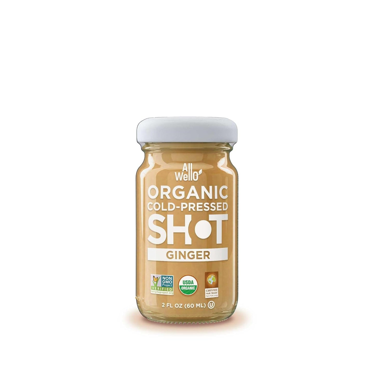 6 Pack AllWellO Cold-Pressed Ginger Shot, 60 mL USDA Organic Booster - Natural Ingredients