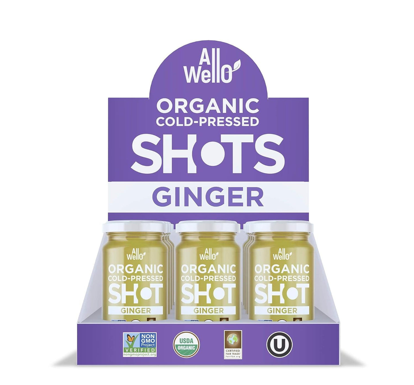 6 Pack AllWellO Cold-Pressed Ginger Shot, 60 mL USDA Organic Booster - Natural Ingredients