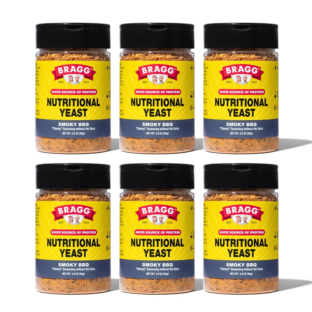 6-Pack Bragg Nutritional Yeast Smoky BBQ Seasoning 3 oz - Dairy-Free Alternative to Parmesan - Ideal for Salads, Pastas, Popcorn
