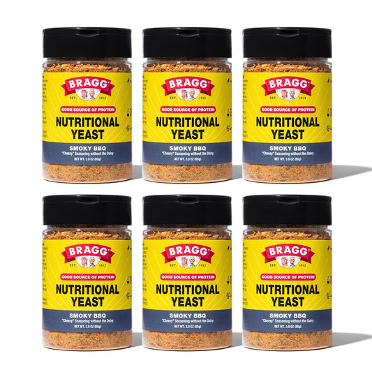 6-Pack Bragg Nutritional Yeast Smoky BBQ Seasoning 3 oz - Dairy-Free Alternative to Parmesan - Ideal for Salads, Pastas, Popcorn