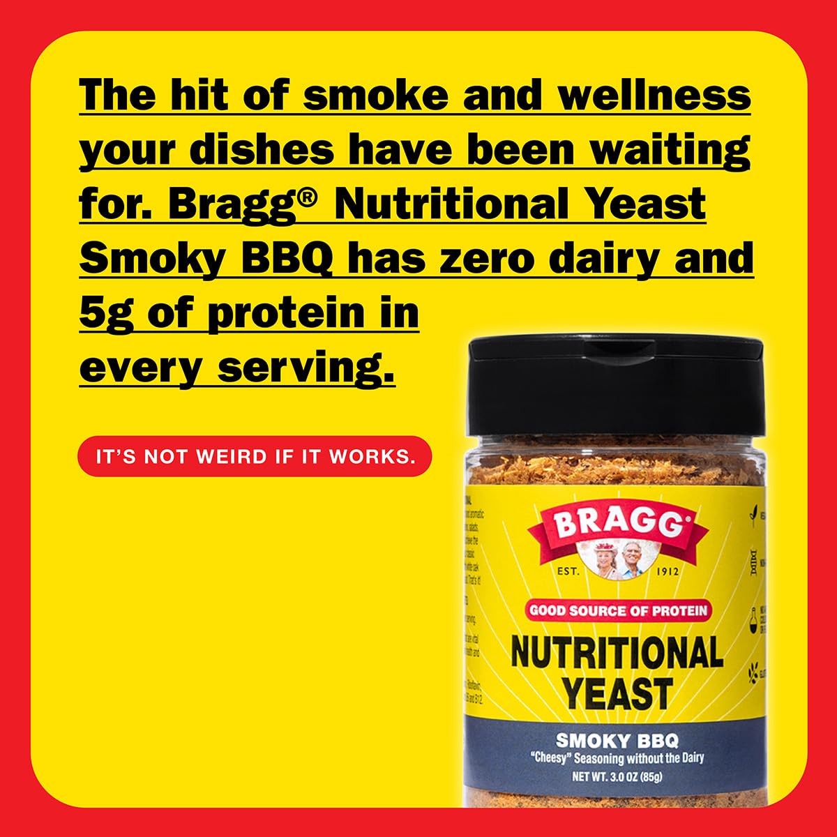 6-Pack Bragg Nutritional Yeast Smoky BBQ Seasoning 3 oz - Dairy-Free Alternative to Parmesan - Ideal for Salads, Pastas, Popcorn