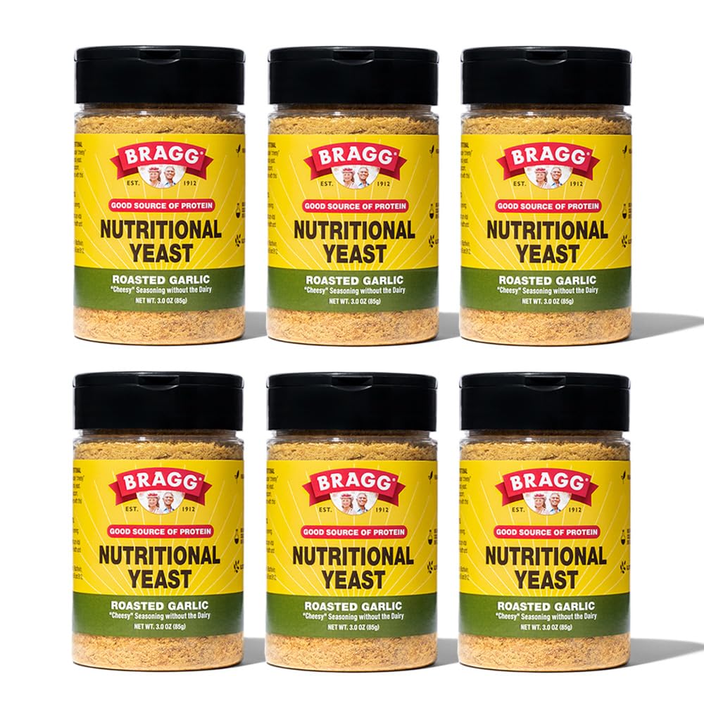 6 Pack Bragg Roasted Garlic Nutritional Yeast Seasoning (3 oz) - Vegan Parmesan Cheese Alternative for Salads, Pastas, Popcorn - Dairy-Free Flavor Enhancer