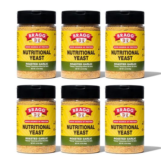 6 Pack Bragg Roasted Garlic Nutritional Yeast Seasoning (3 oz) - Vegan Parmesan Cheese Alternative for Salads, Pastas, Popcorn - Dairy-Free Flavor Enhancer