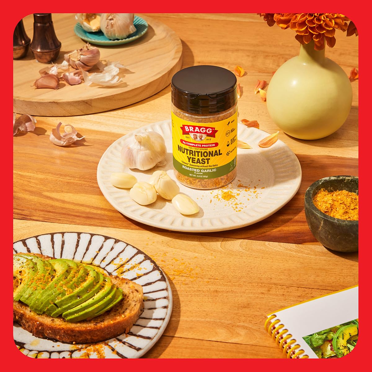6 Pack Bragg Roasted Garlic Nutritional Yeast Seasoning (3 oz) - Vegan Parmesan Cheese Alternative for Salads, Pastas, Popcorn - Dairy-Free Flavor Enhancer