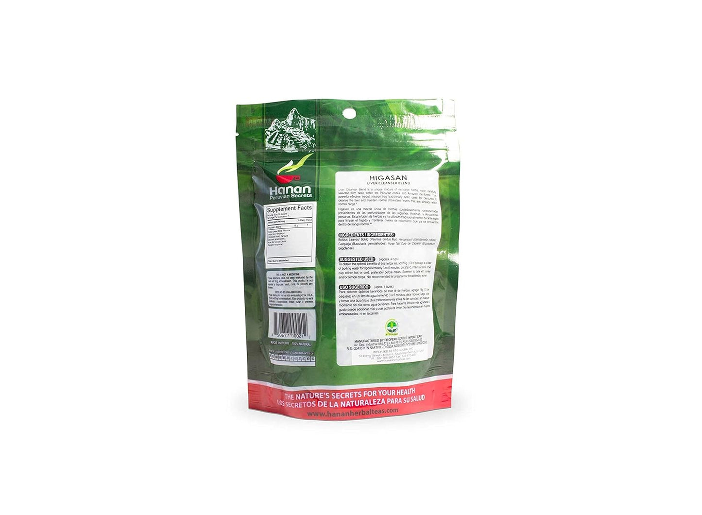 6 Pack of Hanan Peruvian Secrets Higasan Herbal Tea for Natural Liver Cleansing and Cholesterol Maintenance - 1.76oz / 50g each