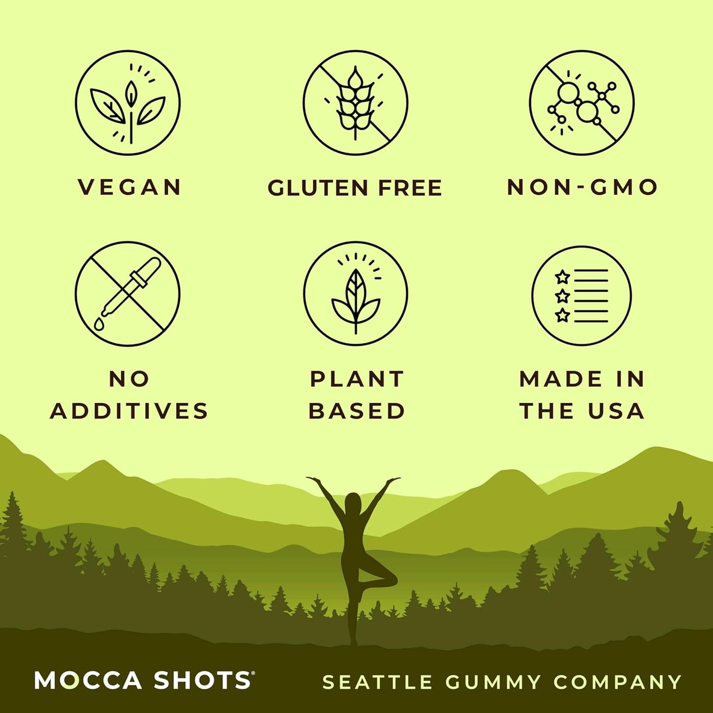 6-Pack of SGC Seattle Gummy Company Vegan Energy Gummies, Coconut Pineapple Mocca Flavor, Plant-Based Nootropic with 200mg Caffeine
