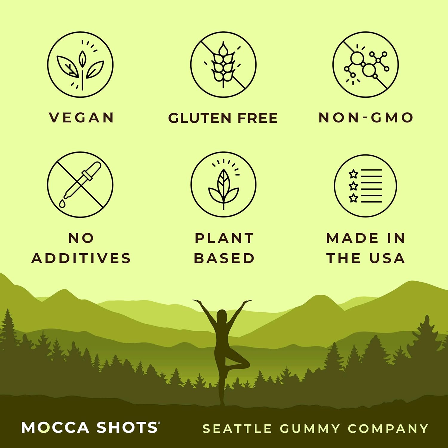 6-Pack of SGC Seattle Gummy Company Vegan Energy Gummies, Coconut Pineapple Mocca Flavor, Plant-Based Nootropic with 200mg Caffeine