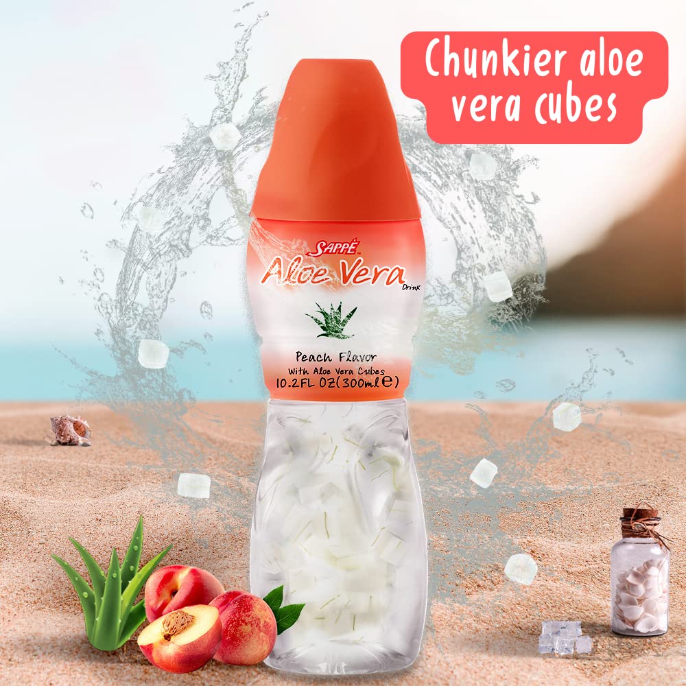 6 Pack Sappe Aloe Vera Peach Juice with Pure Pulp - Plant-Based Hydration Drink for Adults and Kids
