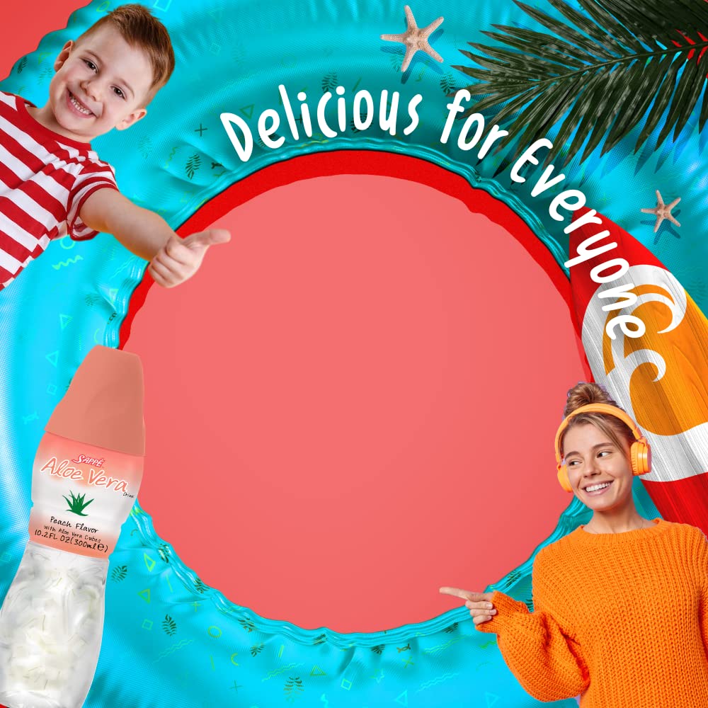 6 Pack Sappe Aloe Vera Peach Juice with Pure Pulp - Plant-Based Hydration Drink for Adults and Kids