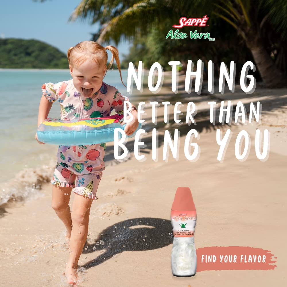 6 Pack Sappe Aloe Vera Peach Juice with Pure Pulp - Plant-Based Hydration Drink for Adults and Kids