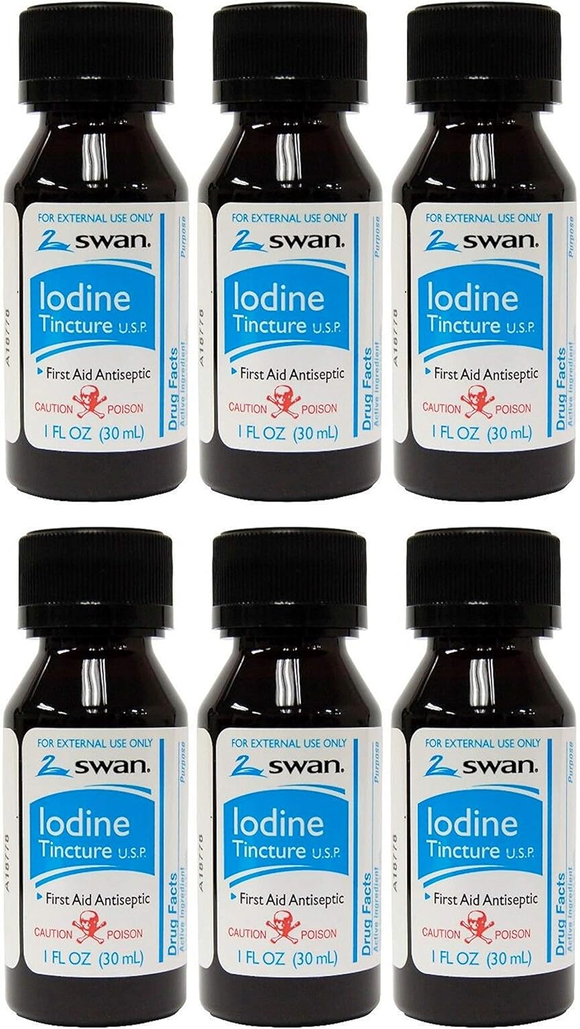 6-Pack Swan Iodine Tincture U.S.P. - 1 fl oz: Top Quality Iodine Supplement