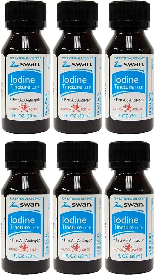 6-Pack Swan Iodine Tincture U.S.P. - 1 fl oz: Top Quality Iodine Supplement