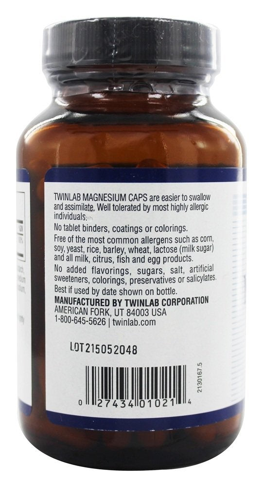 6-Pack TwinLab Magnesium Capsules - 100 Capsules per Bottle - BoostGo Australia