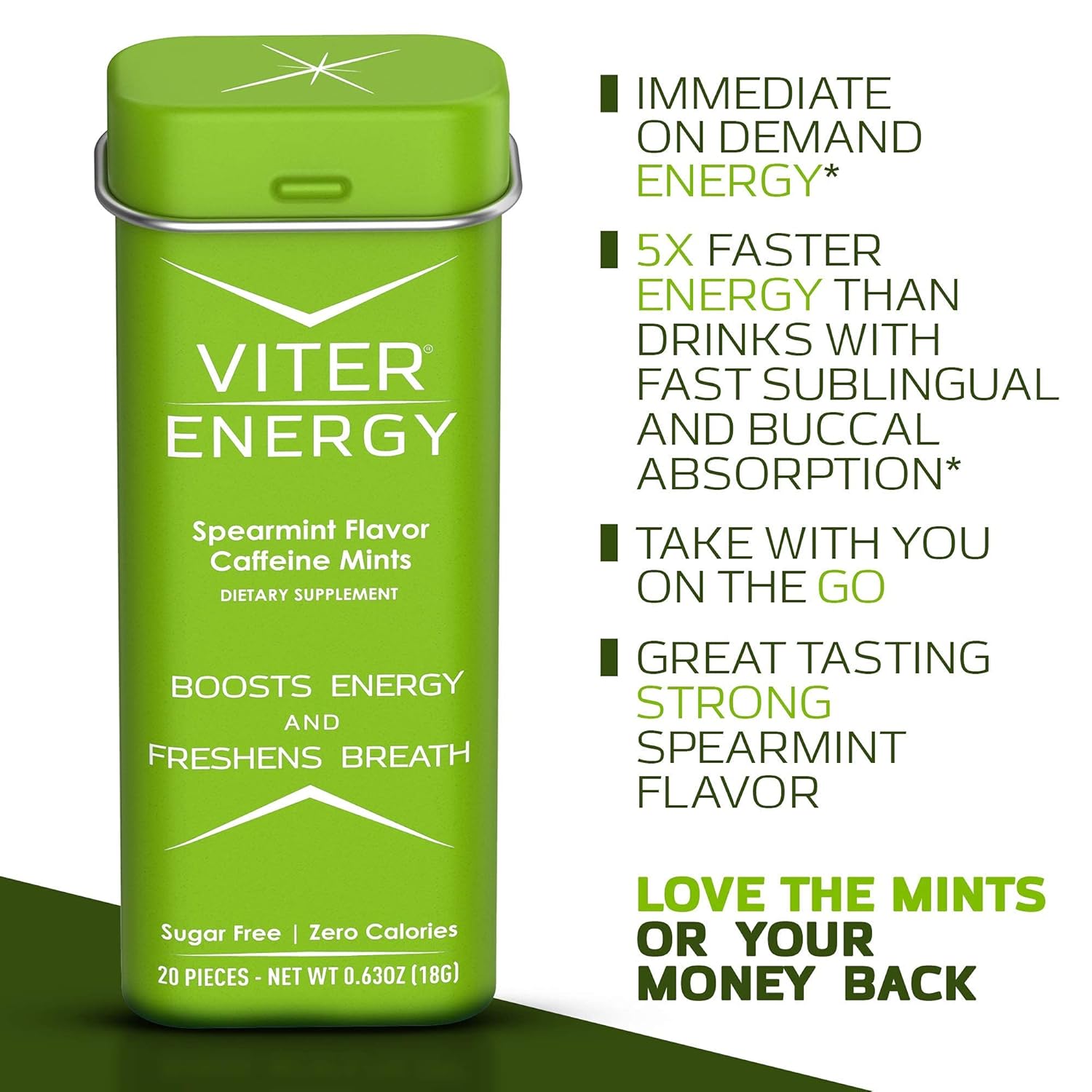 6 Pack Viter Energy Spearmint Caffeine Mints + 1/2 Pound Bulk Bag Bundle - 40mg Caffeine, B Vitamins, Sugar Free, Vegan - Energy Booster for Focus and Alertness