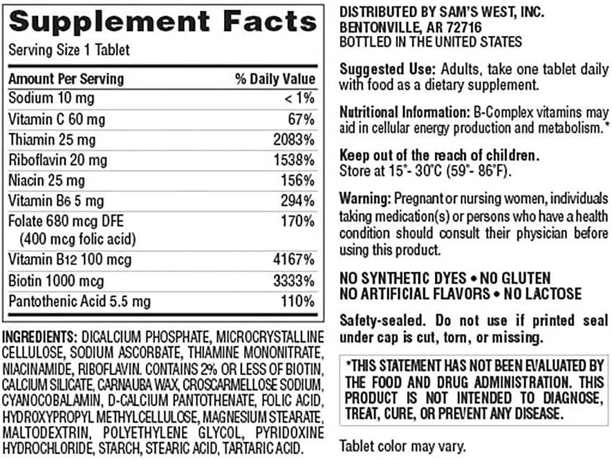 6 Packs of Member's Mark Super B-Complex Dietary Supplement (300 Count) - Bulk Savings for Members