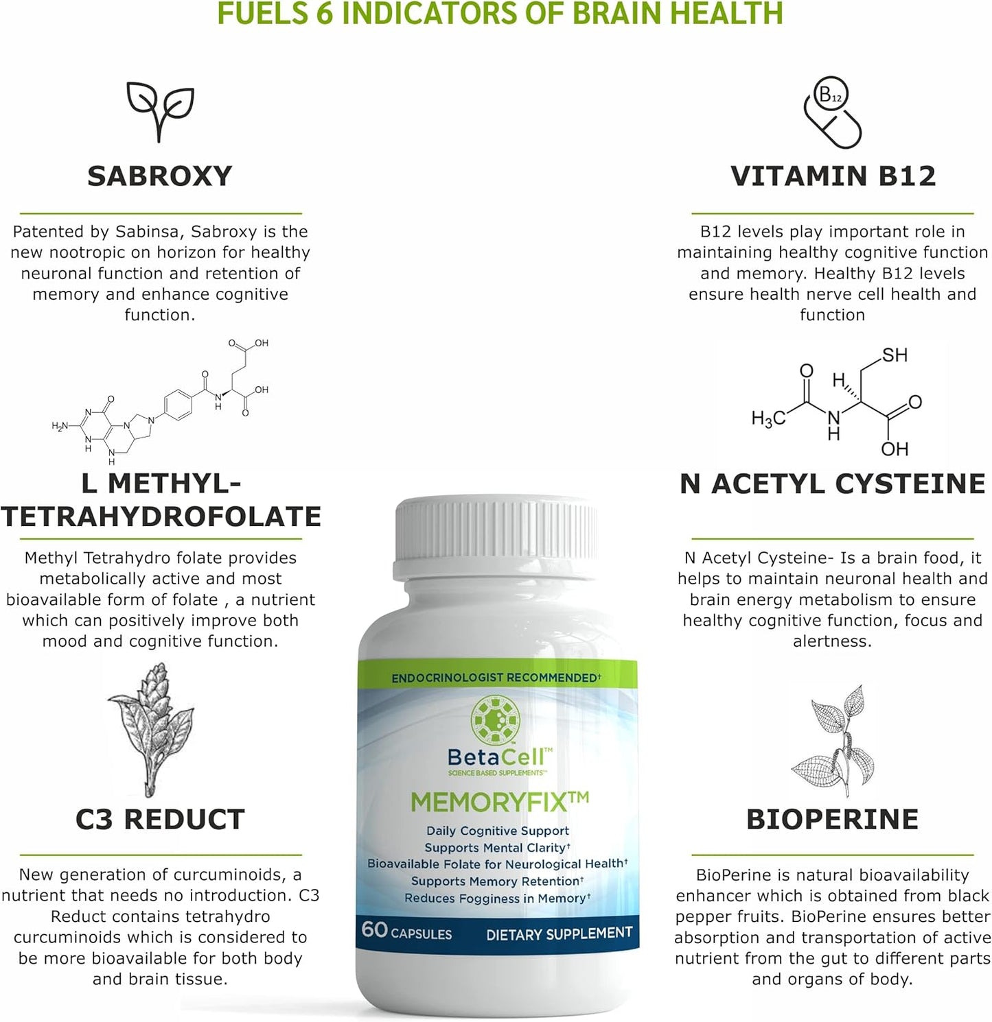 60 BETACELL Memoryfix Brain Supplement Capsules for Enhanced Cognitive Function and Memory Boost
