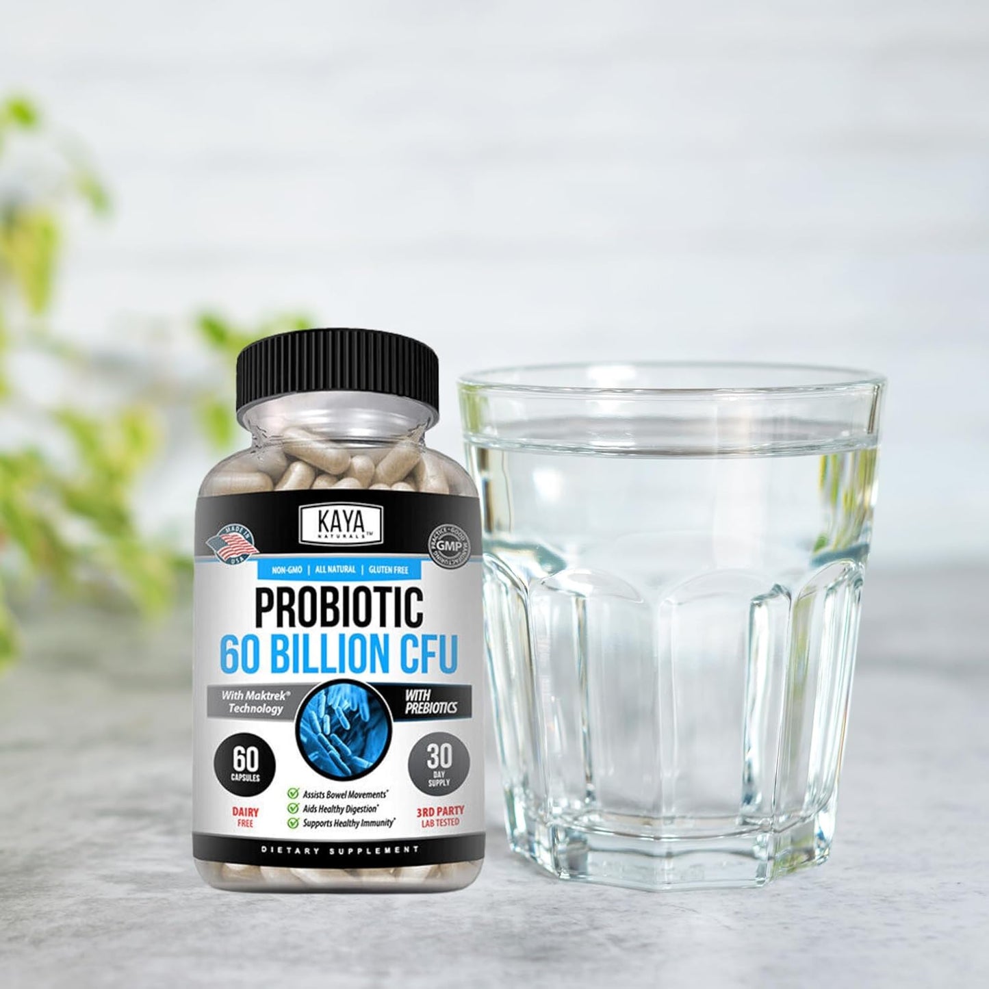 60 Billion CFU Probiotic by Kaya Naturals | Probiotics for Women, Men, and Adults | Supports Gut Health, Immune System | Digestive Health Supplement - 60 Capsules
