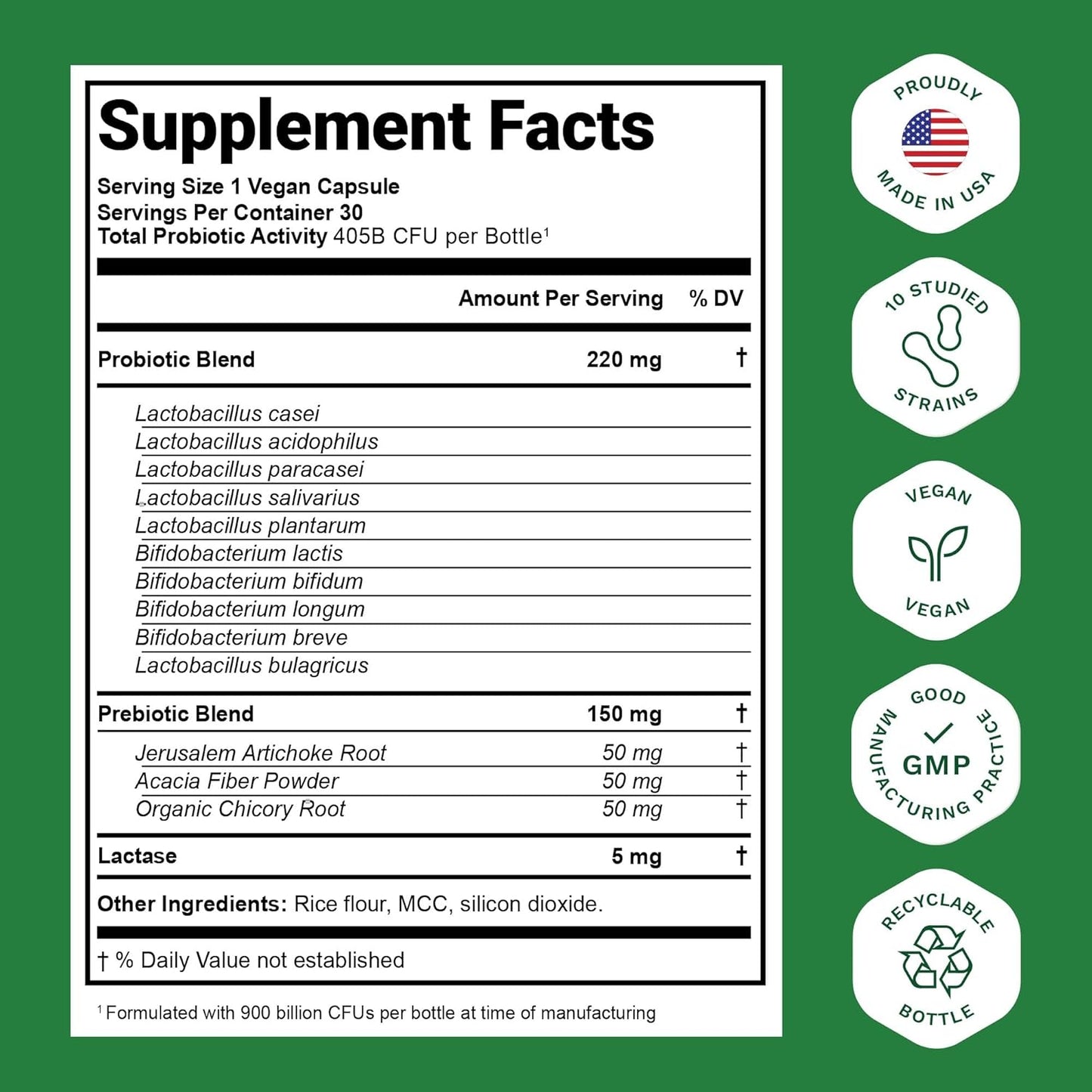 60 Billion CFU Probiotic for Men and Women - Digestive & Immune Support with Prebiotics, Gut Health Supplement - 30 Capsules