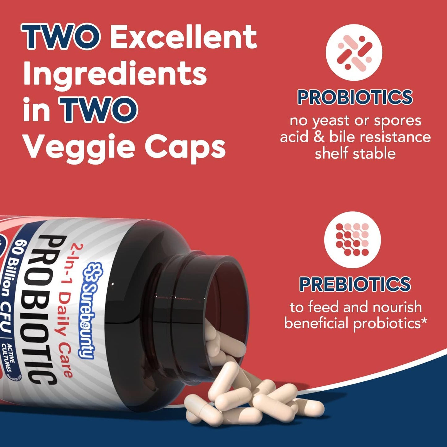 60 Billion CFU Probiotics with 19 Strains, 100mg Prebiotic, Shelf Stable for Men & Women - Daily Digestive & Immune Health Support - 60 Veggie Capsules