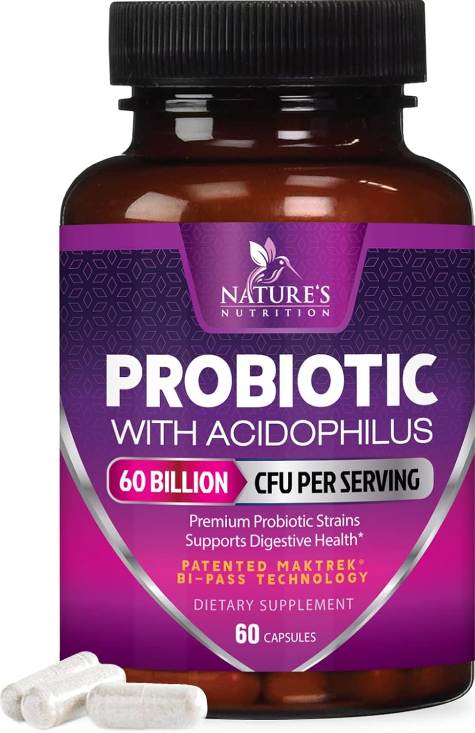 60 Billion CFU Probiotics with Prebiotics for Digestive & Immune Health - 10 Strains for Women & Men - Supports Gut Health, Occasional Constipation, Gas & Bloating - 60 Capsules