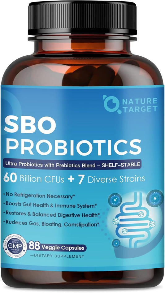 60 Billion CFU Probiotics with Prebiotics for Digestive Health - 88 Veggie Capsules for Women & Men - Immune & Gut Support, SBO Probiotic Formula for Occasional Constipation, Gas, & Bloating