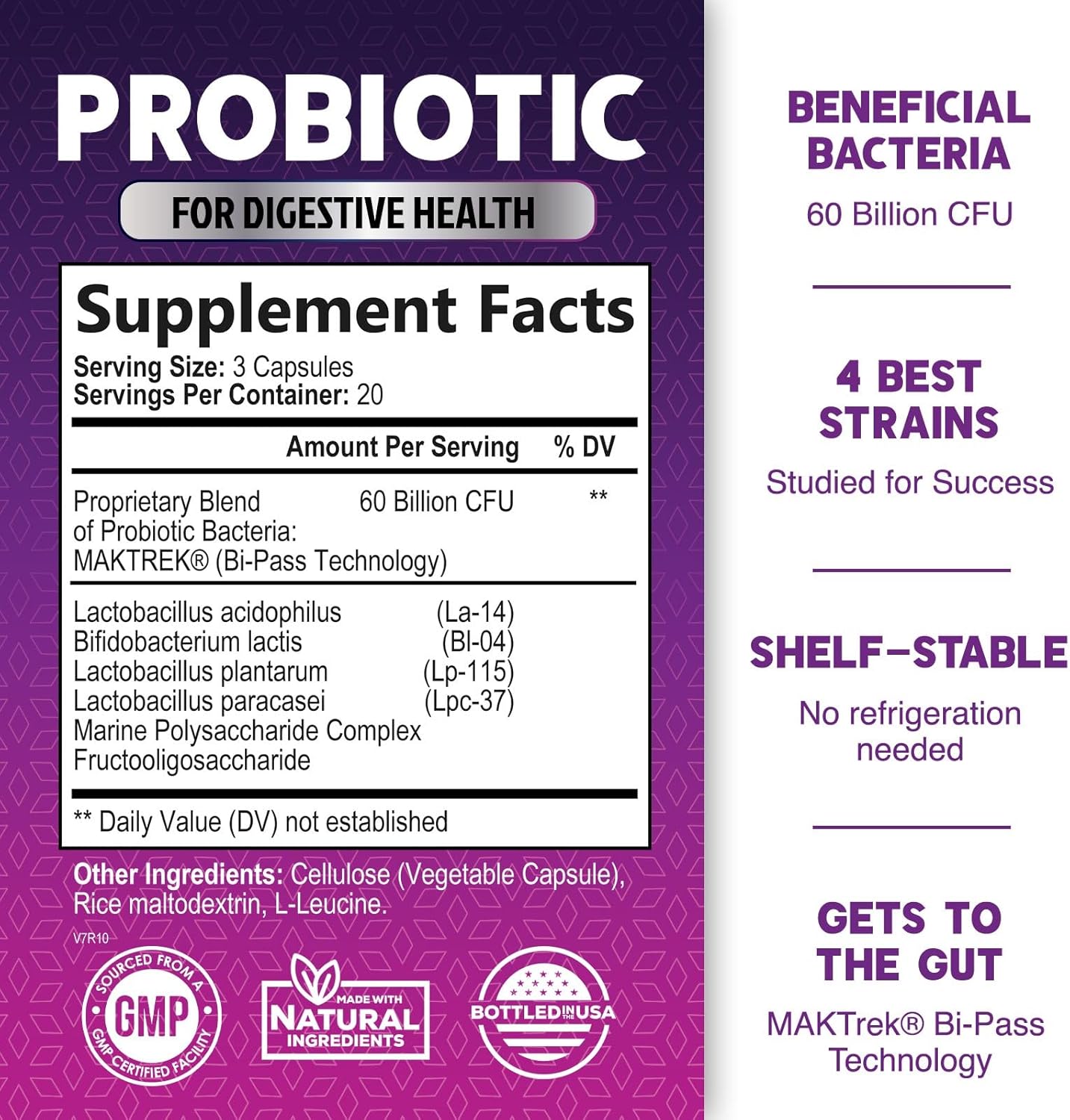 60 Billion CFU Probiotics with Prebiotics for Digestive & Immune Health - 10 Strains for Women & Men - Supports Gut Health, Occasional Constipation, Gas & Bloating - 60 Capsules
