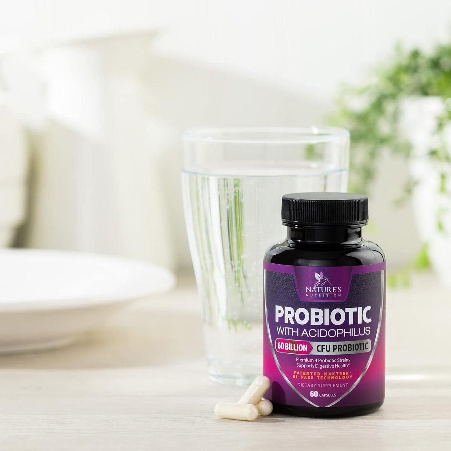 60 Billion CFU Probiotics with Prebiotics for Digestive & Immune Health - 10 Strains for Women & Men - Supports Gut Health, Occasional Constipation, Gas & Bloating - 60 Capsules