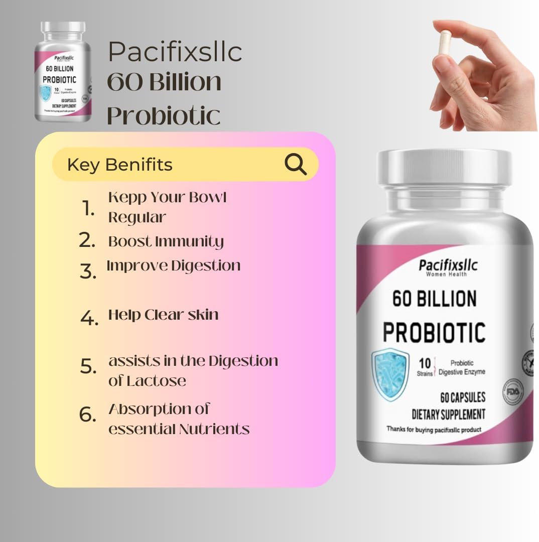 60 Billion Probiotic Capsules by Pacifixsllc: Advanced Delivery System for Immune Support & Digestive Wellness in Men & Women