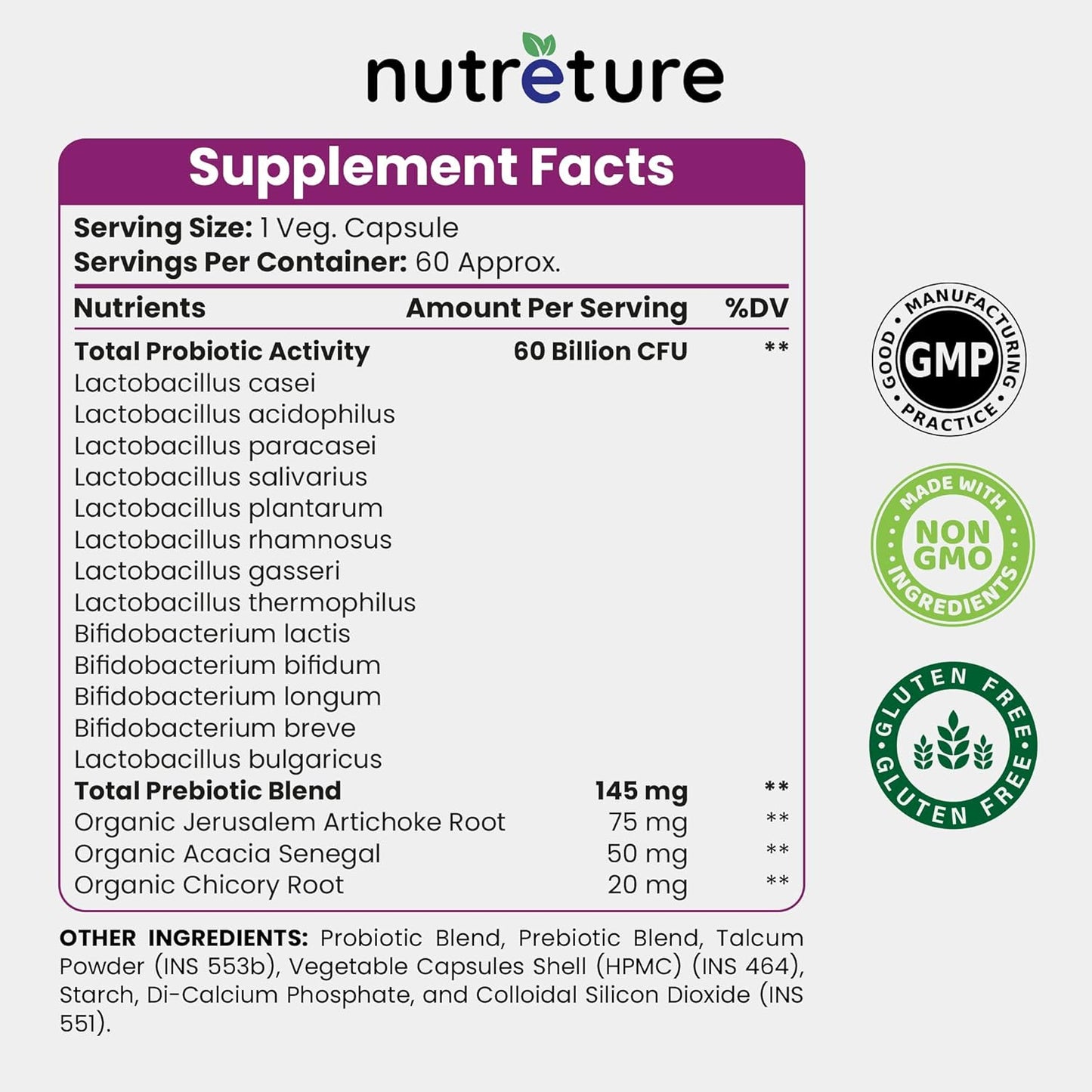 60 Billion Probiotics for Men - 60 Capsules Men's Probiotic Supplement with Prebiotics for Gut and Digestive Health