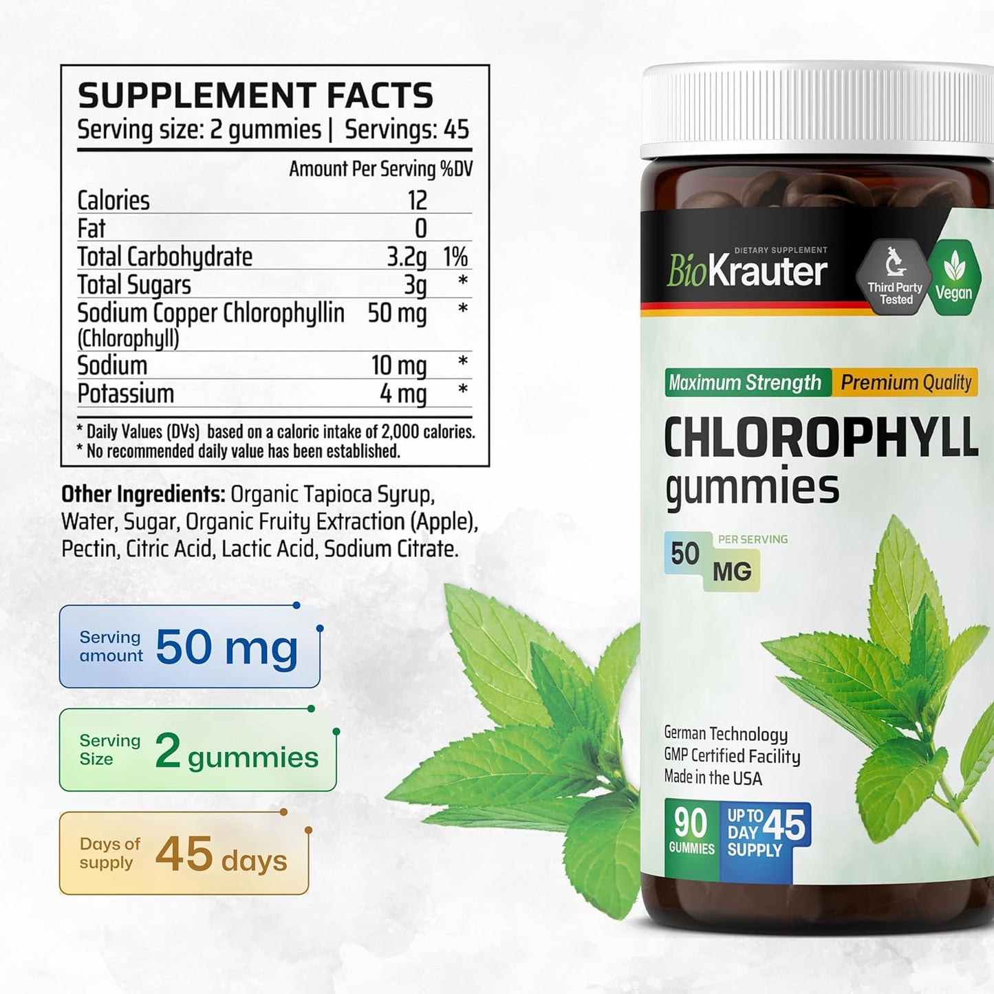 60 BIO KRAUTER Lung Support Gummies + 90 Chlorophyll Gummies for Respiratory Health