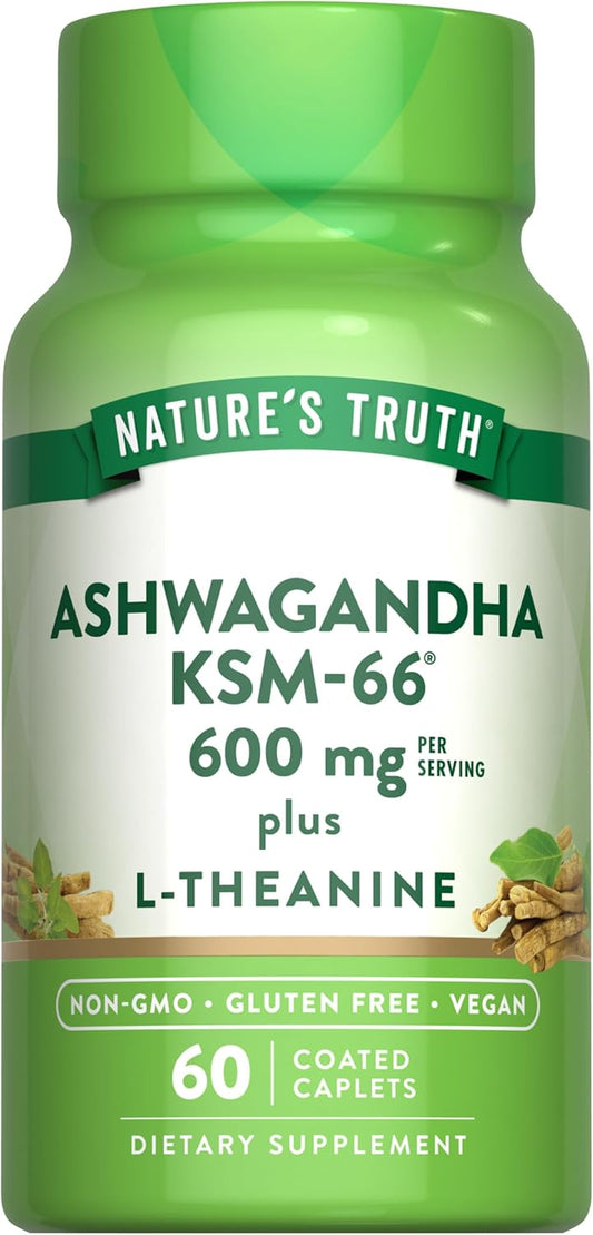 60 Caplets of Nature's Truth KSM-66 Ashwagandha with L-Theanine - Non-GMO & Gluten Free Supplement