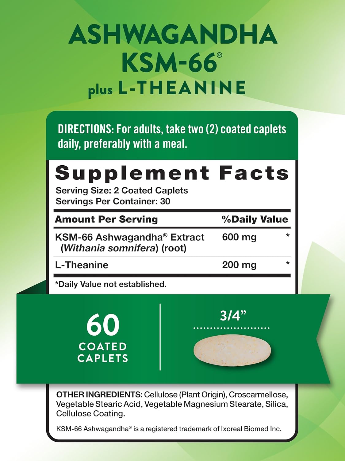 60 Caplets of Nature's Truth KSM-66 Ashwagandha with L-Theanine - Non-GMO & Gluten Free Supplement
