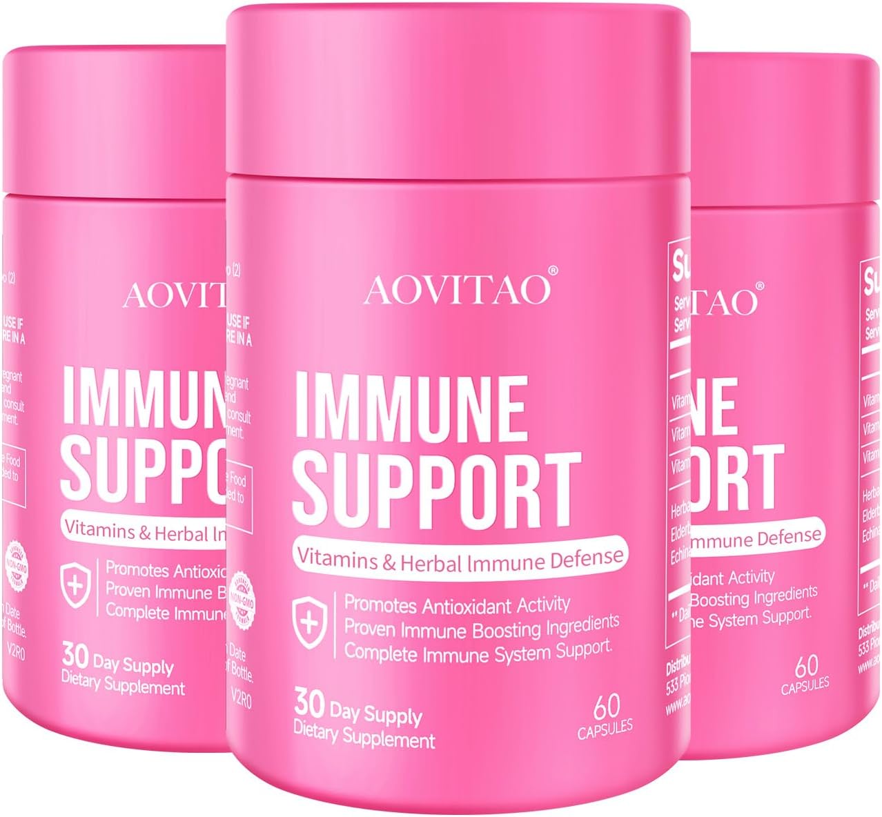 60 Capsules AOVITAO Herbal Immune Defense Vitamin Supplement with Lion's Mane, Reishi, Chaga, Cordyceps, Turkey Tail & More for Boosting Immunity