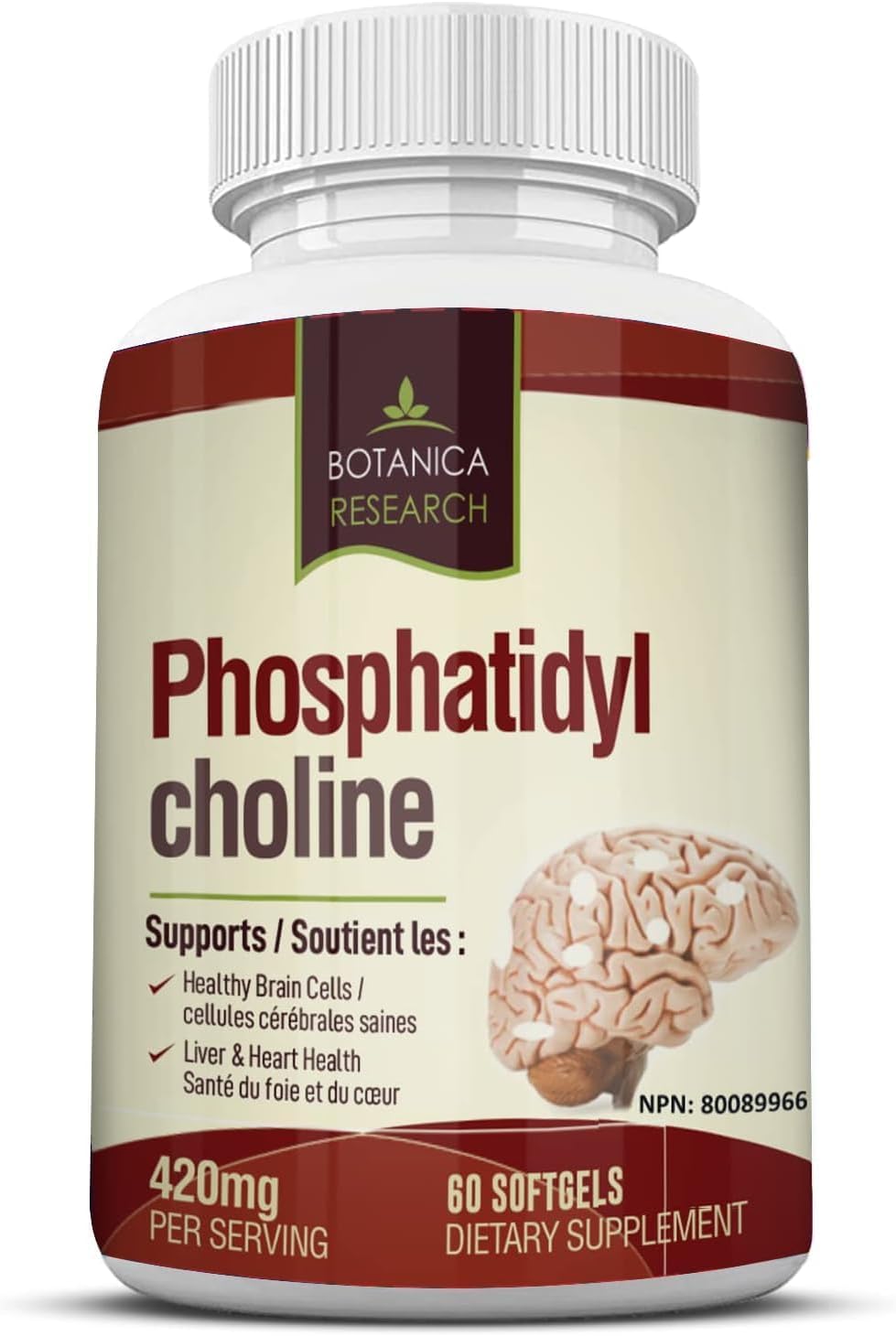 60 Capsules Botanica Research PhosphatidylCholine Complex: Natural Nootropic for Brain, Liver, & Cognitive Health
