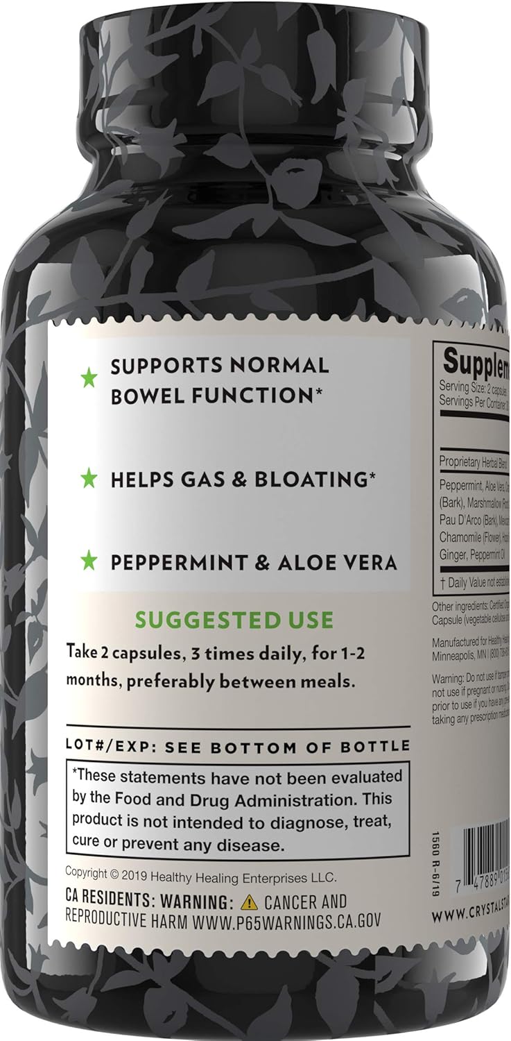 60 Capsules Crystal Star Digestive Support Supplement with Peppermint, Aloe Vera, Slippery Elm & Ginger - Herbal Gut Health Aid for Gas & Bloating - Non-GMO Formula - BoostGo Australia