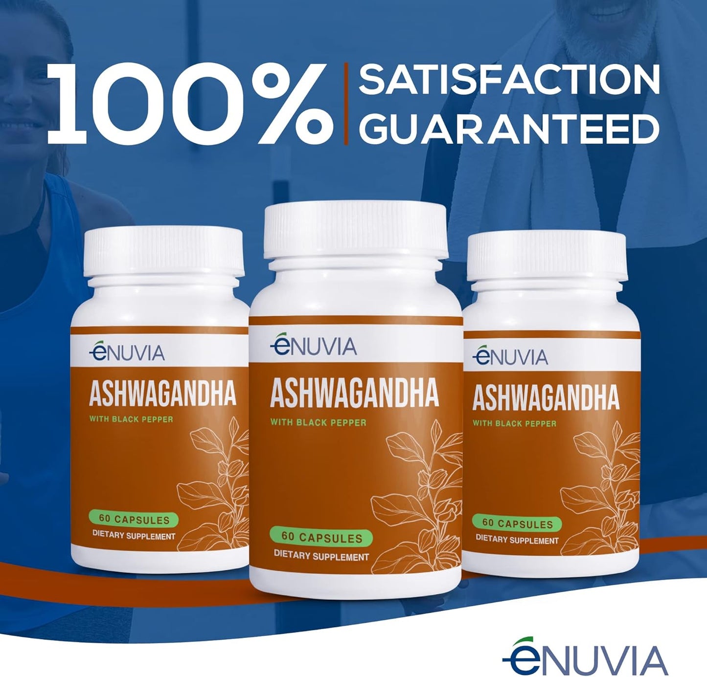 60 Capsules eNUVIA Ashwagandha Supplement with Black Pepper Extract for Enhanced Absorption - Natural Relief and Stamina Support, Vegan Formula Made in the USA