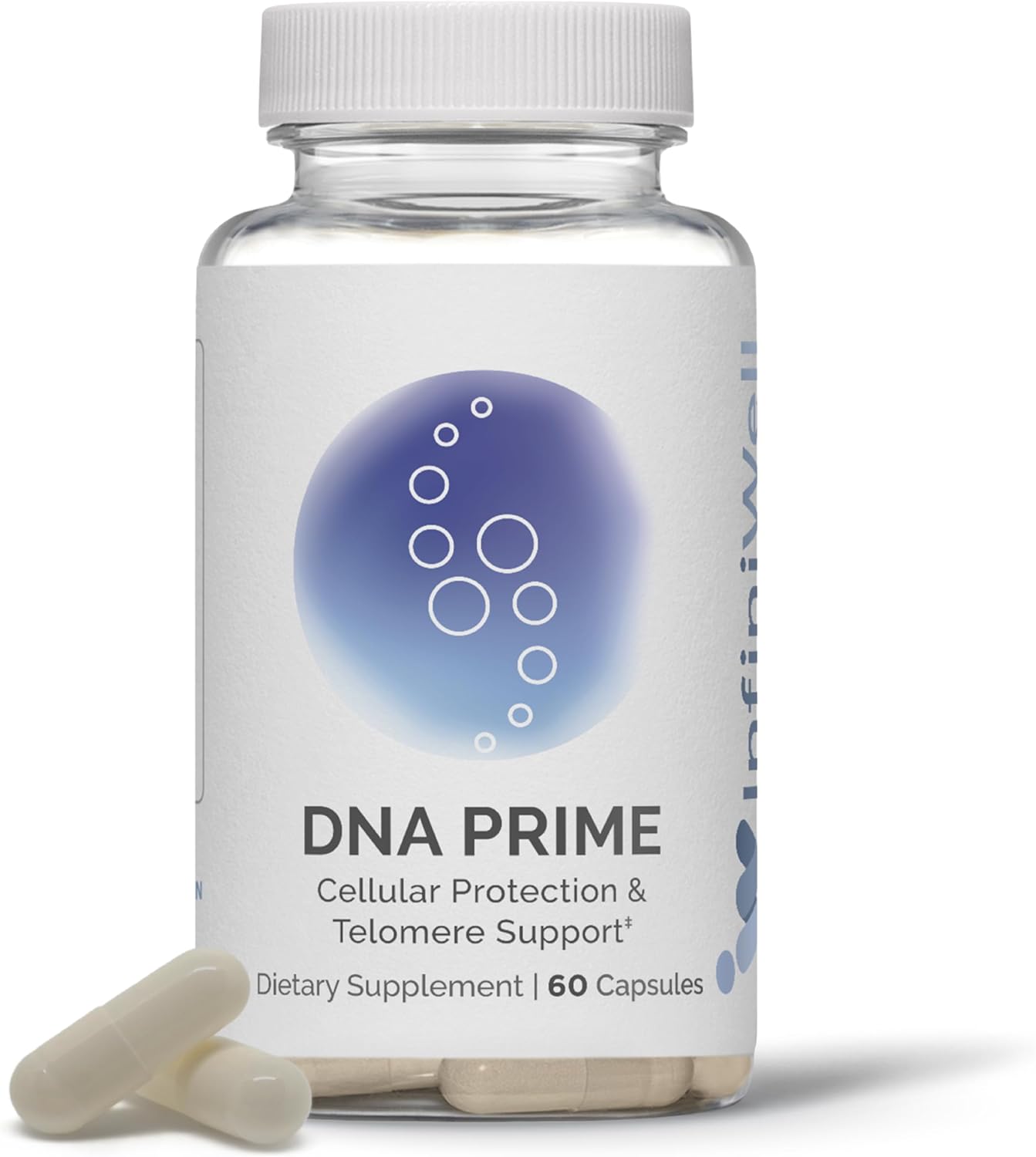 60 Capsules InfiniWell DNA Prime Cellular Protection & Telomere Support - Cell Function & Aging Dietary Supplement - AC-11 Cat's Claw Extract - NMN Alternative - 30 Day Supply