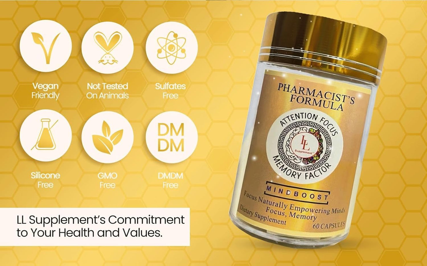 60 Capsules L & L Supplement MindBoost Pharmacist-Crafted Brain Focus Support Formula