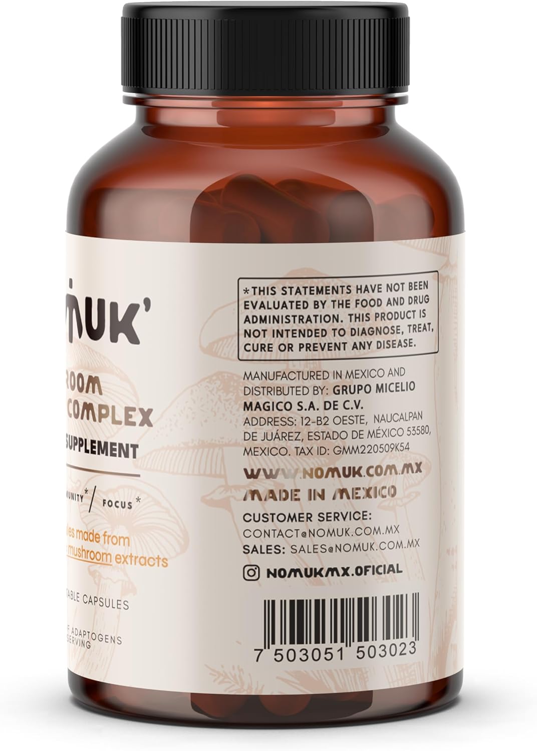 60 Capsules Nomuk Adaptogenic Mushroom Extract Blend with Lions Mane, Reishi, Cordyceps, and Chaga Supplement - BoostGo Australia