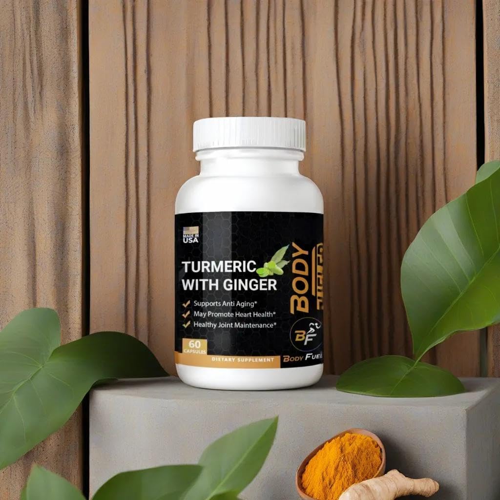 60 Capsules of BODY FUELER Turmeric, Black Pepper & Ginger - Herbal Supplements for Joint, Immune Support & Healthy Skin - USA Made