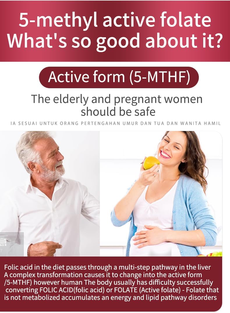 60 Capsules of Coenzymated Folic Acid Vitamins for Energy, Cognitive, and Immune Support - Boost Fertility, Ovulation, Pregnancy Aid - Female Preconception Supplement